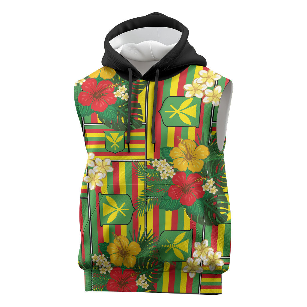 Hawaii Kanaka Maoli Hibiscus Sleeveless Hoodie Hawaiian Flag Motif