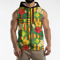Hawaii Kanaka Maoli Hibiscus Sleeveless Zip Hoodie Hawaiian Flag Motif