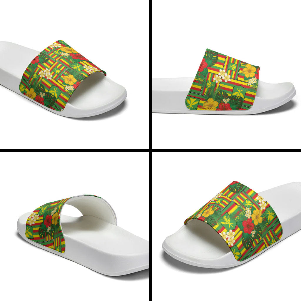 Hawaii Kanaka Maoli Hibiscus Slide Sandals Hawaiian Flag Motif