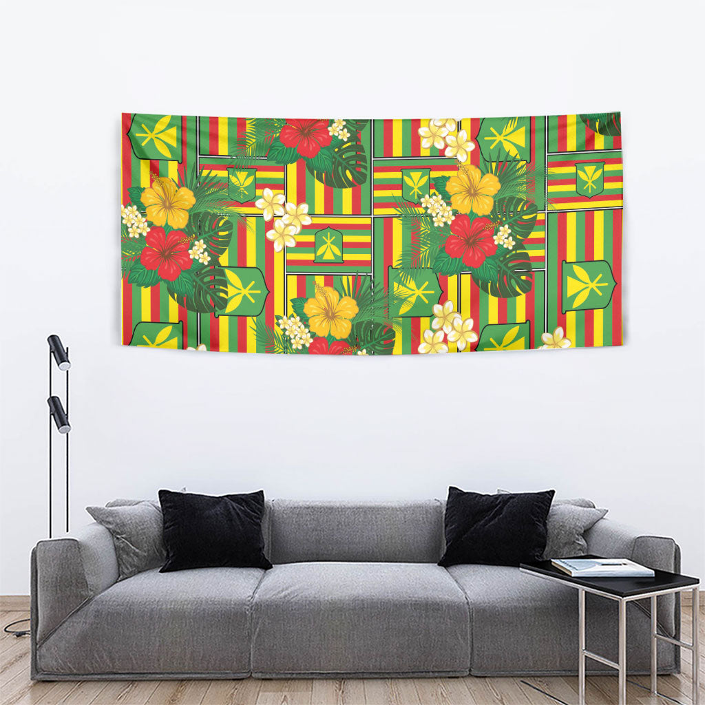 Hawaii Kanaka Maoli Hibiscus Tapestry Hawaiian Flag Motif