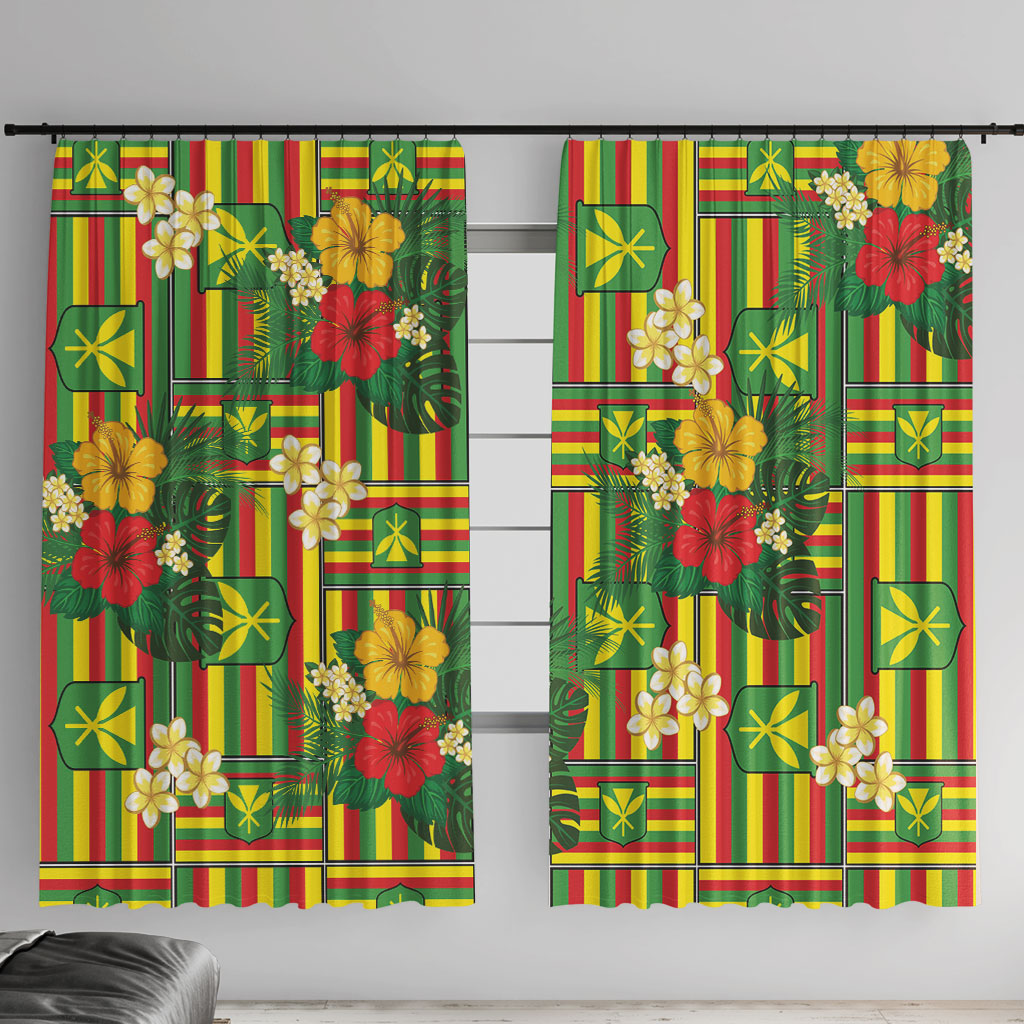 Hawaii Kanaka Maoli Hibiscus Window Curtain Hawaiian Flag Motif LT9 With Hooks Green - Polynesian Pride