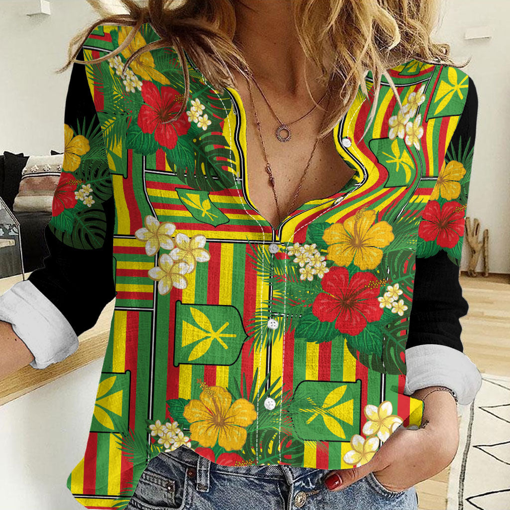 Hawaii Kanaka Maoli Hibiscus Women Casual Shirt Hawaiian Flag Motif