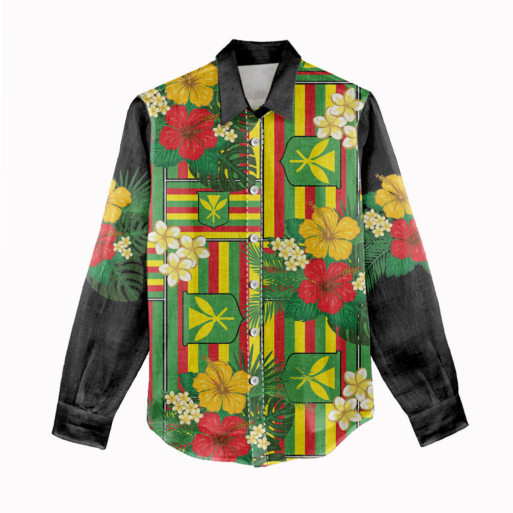 Hawaii Kanaka Maoli Hibiscus Women Casual Shirt Hawaiian Flag Motif