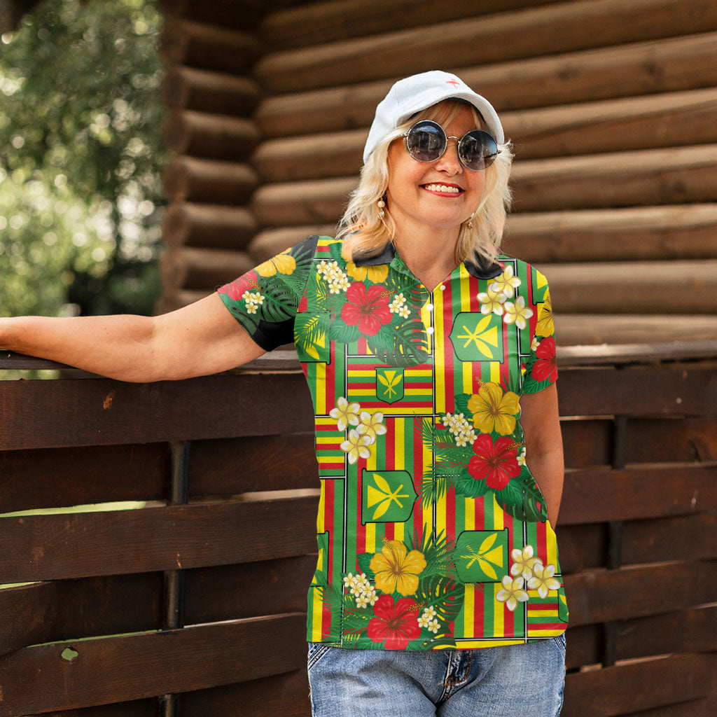 Hawaii Kanaka Maoli Hibiscus Women Polo Shirt Hawaiian Flag Motif