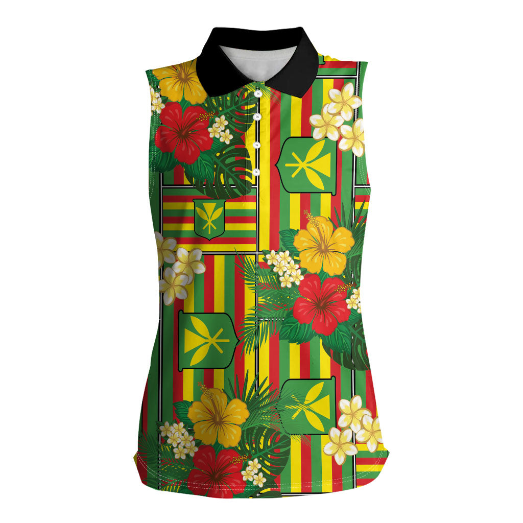 Hawaii Kanaka Maoli Hibiscus Women Sleeveless Polo Shirt Hawaiian Flag Motif