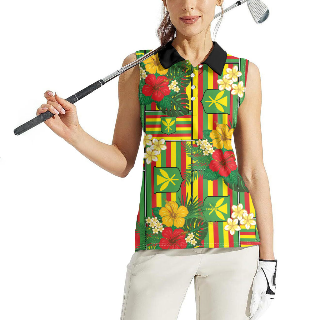 Hawaii Kanaka Maoli Hibiscus Women Sleeveless Polo Shirt Hawaiian Flag Motif