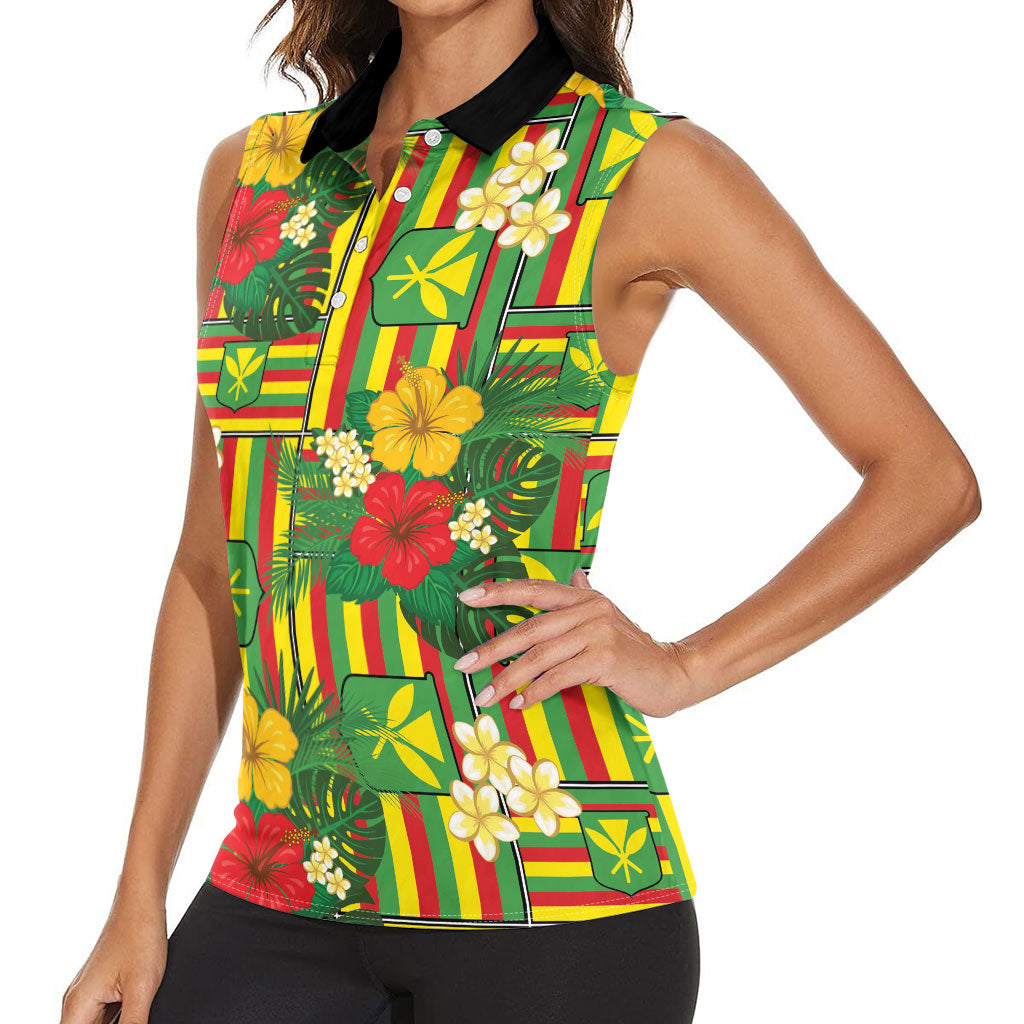 Hawaii Kanaka Maoli Hibiscus Women Sleeveless Polo Shirt Hawaiian Flag Motif