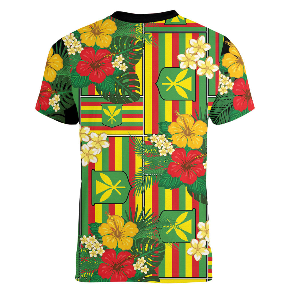 Hawaii Kanaka Maoli Hibiscus Women V-Neck T-Shirt Hawaiian Flag Motif