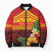 Hawaii Ku Kia'i Mauna Personalized Bomber Puffer Jacket Hibiscus Kakau Pattern