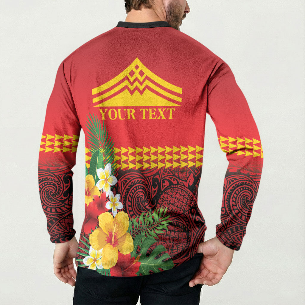 Hawaii Ku Kia'i Mauna Personalized Button Sweatshirt Hibiscus Kakau Pattern