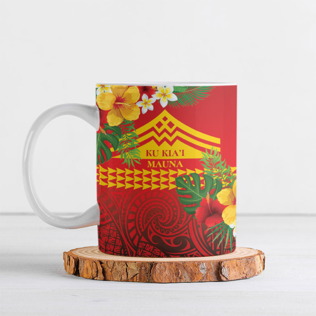 Hawaii Ku Kia'i Mauna Personalized Ceramic Mug Hibiscus Kakau Pattern