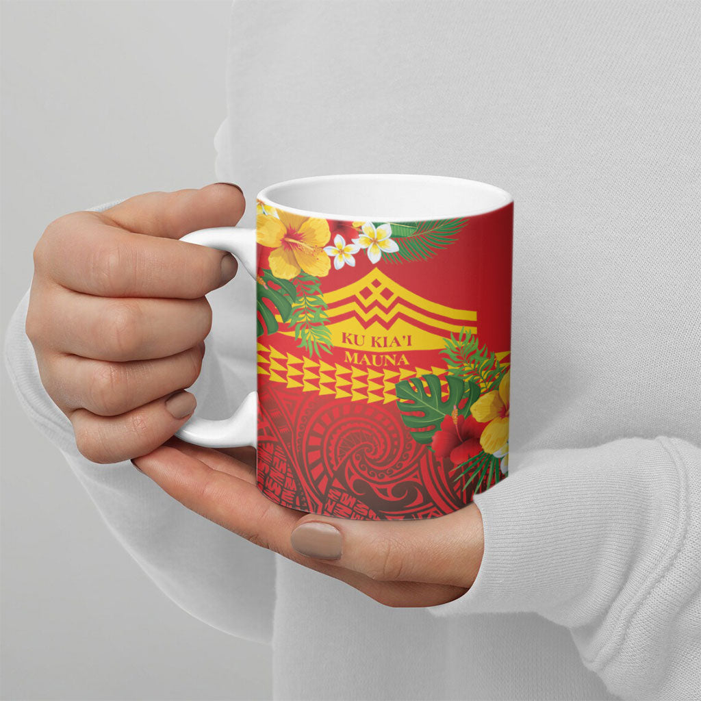 Hawaii Ku Kia'i Mauna Personalized Ceramic Mug Hibiscus Kakau Pattern