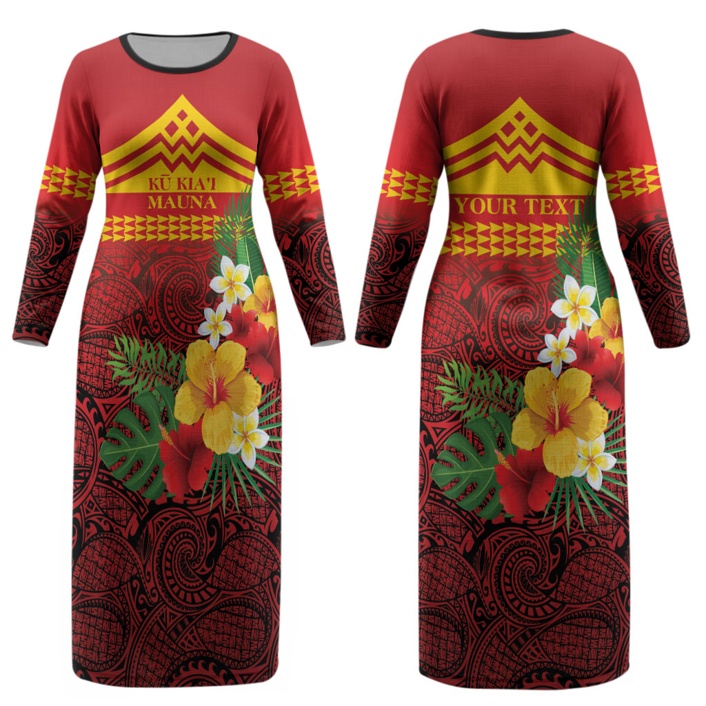 Hawaii Ku Kia'i Mauna Personalized Couples Matching Long Sleeve Bodycon Dress and Hawaiian Shirt Hibiscus Kakau Pattern LT9 - Polynesian Pride