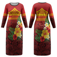Hawaii Ku Kia'i Mauna Personalized Couples Matching Long Sleeve Bodycon Dress and Hawaiian Shirt Hibiscus Kakau Pattern LT9 - Polynesian Pride