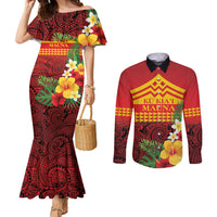 Hawaii Ku Kia'i Mauna Personalized Couples Matching Mermaid Dress and Long Sleeve Button Shirt Hibiscus Kakau Pattern