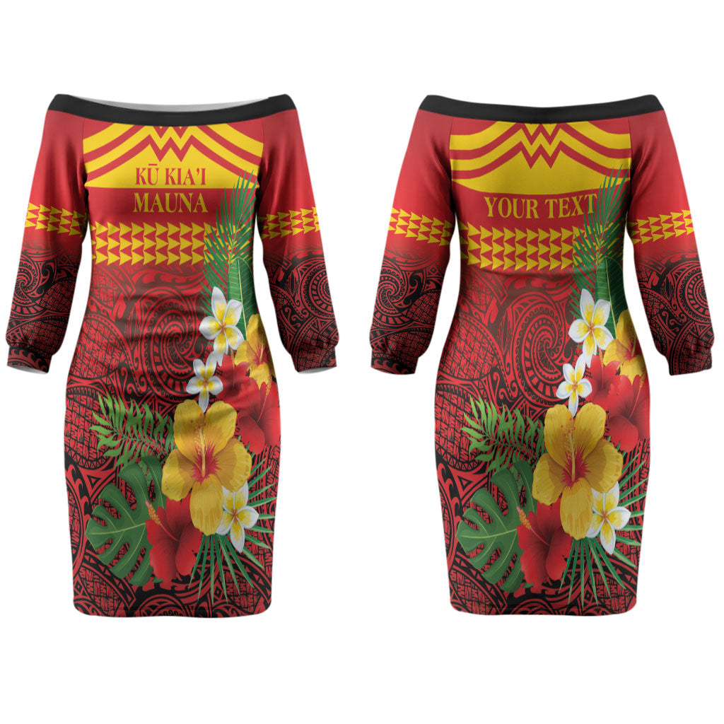 Hawaii Ku Kia'i Mauna Personalized Couples Matching Off The Shoulder Long Sleeve Dress and Hawaiian Shirt Hibiscus Kakau Pattern LT9 - Polynesian Pride