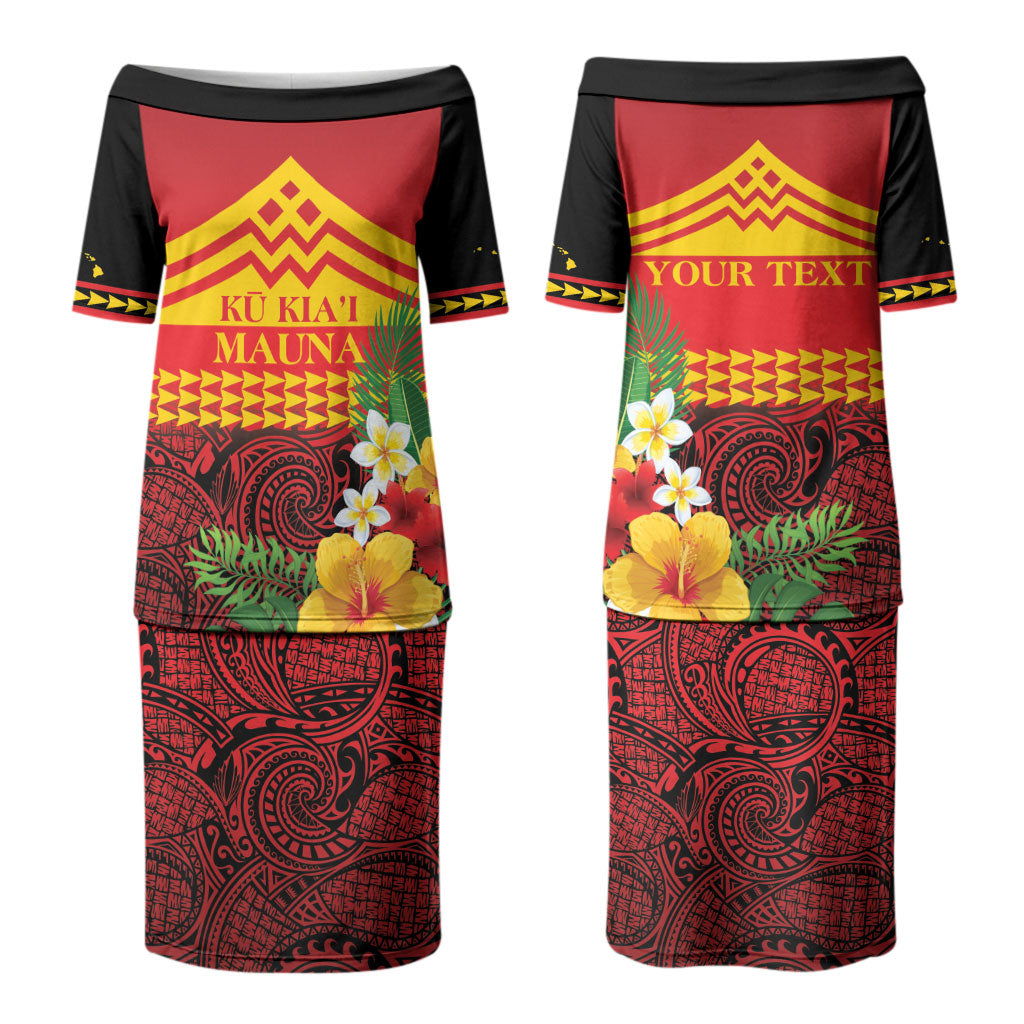 Hawaii Ku Kia'i Mauna Personalized Couples Matching Puletasi and Long Sleeve Button Shirt Hibiscus Kakau Pattern LT9 - Polynesian Pride