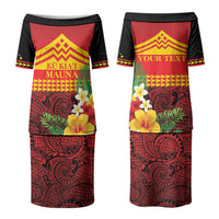 Hawaii Ku Kia'i Mauna Personalized Couples Matching Puletasi and Long Sleeve Button Shirt Hibiscus Kakau Pattern LT9 - Polynesian Pride