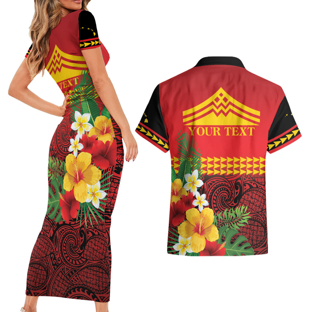 Hawaii Ku Kia'i Mauna Personalized Couples Matching Short Sleeve Bodycon Dress and Hawaiian Shirt Hibiscus Kakau Pattern