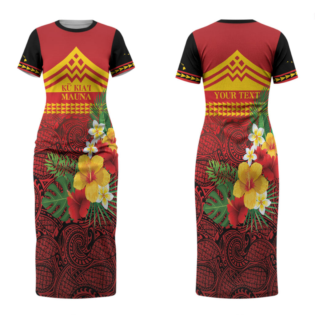 Hawaii Ku Kia'i Mauna Personalized Couples Matching Short Sleeve Bodycon Dress and Long Sleeve Button Shirt Hibiscus Kakau Pattern LT9 - Polynesian Pride
