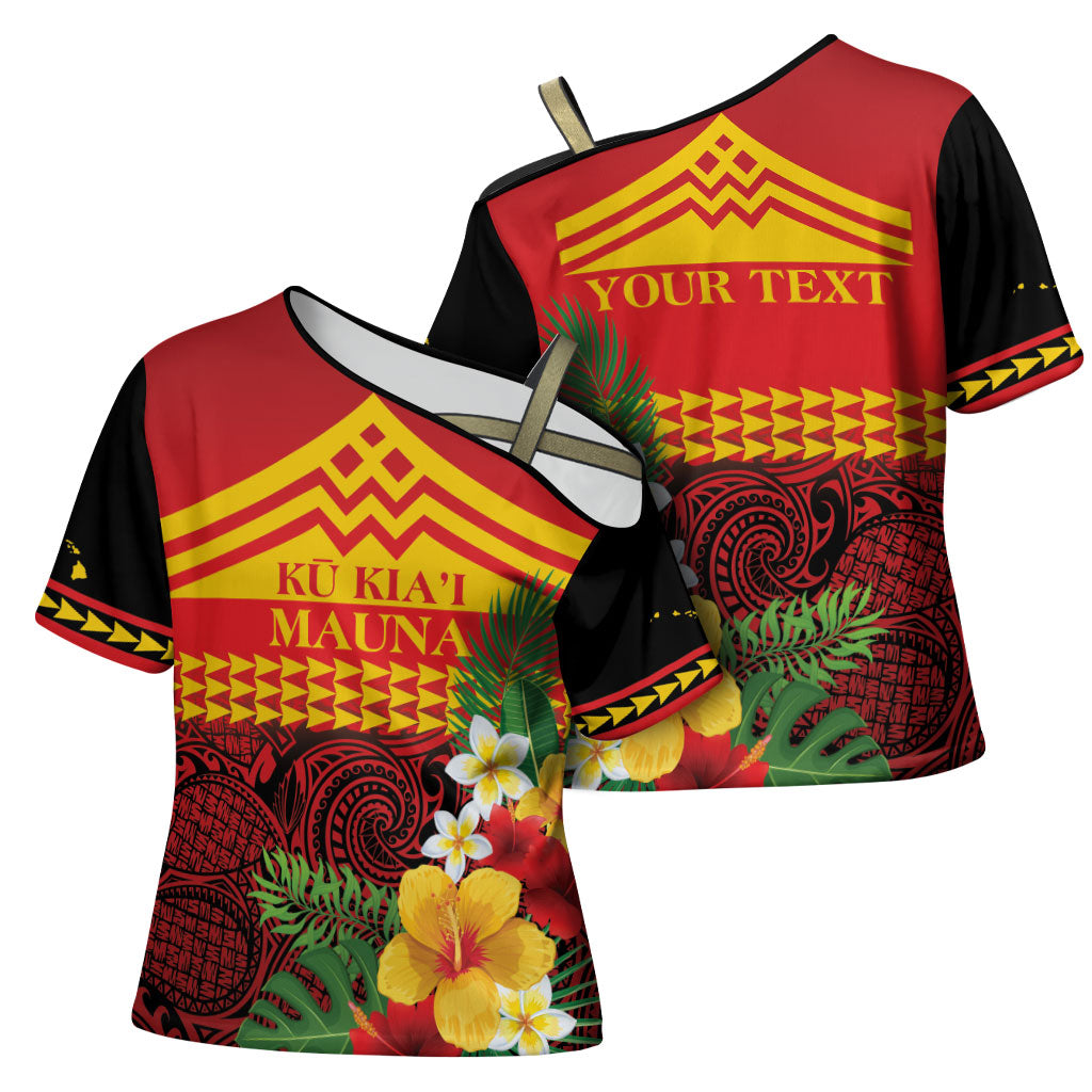 Hawaii Ku Kia'i Mauna Personalized Cross Shoulder Shirt Hibiscus Kakau Pattern