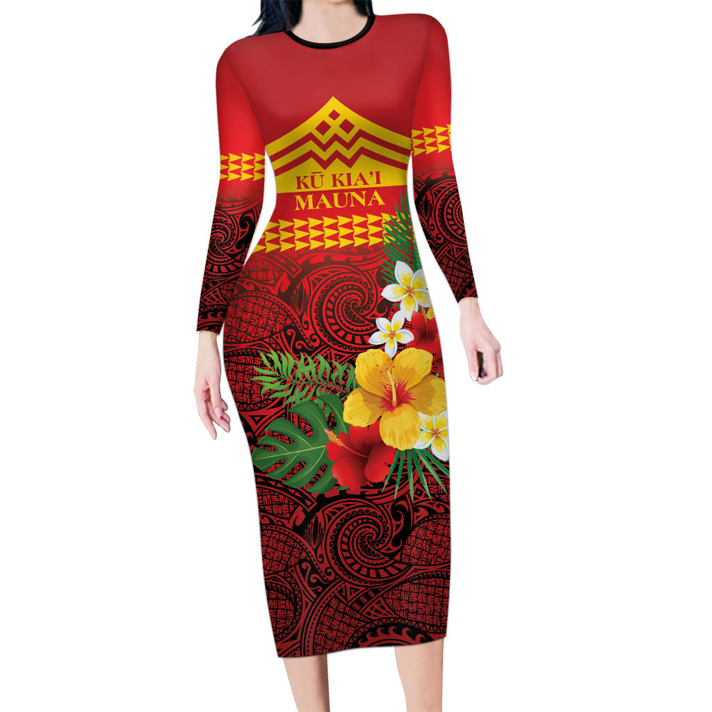 Hawaii Ku Kia'i Mauna Personalized Family Matching Long Sleeve Bodycon Dress and Hawaiian Shirt Hibiscus Kakau Pattern