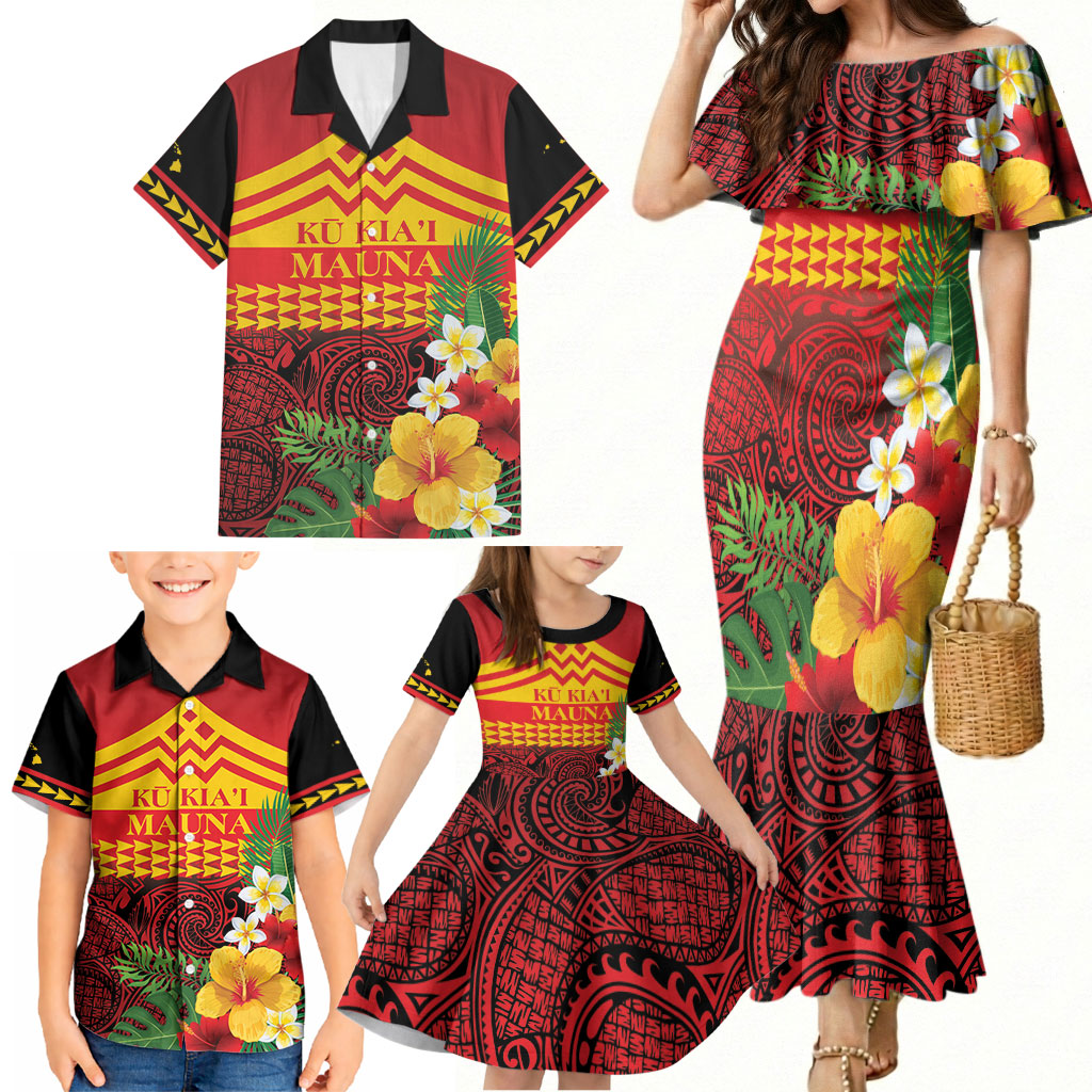 Hawaii Ku Kia'i Mauna Personalized Family Matching Mermaid Dress and Hawaiian Shirt Hibiscus Kakau Pattern LT9 - Polynesian Pride