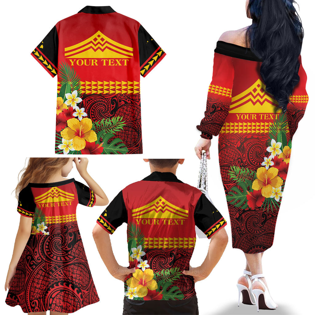 Hawaii Ku Kia'i Mauna Personalized Family Matching Off The Shoulder Long Sleeve Dress and Hawaiian Shirt Hibiscus Kakau Pattern
