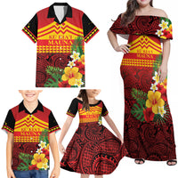 Hawaii Ku Kia'i Mauna Personalized Family Matching Off Shoulder Maxi Dress and Hawaiian Shirt Hibiscus Kakau Pattern