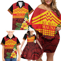 Hawaii Ku Kia'i Mauna Personalized Family Matching Off Shoulder Short Dress and Hawaiian Shirt Hibiscus Kakau Pattern