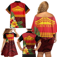 Hawaii Ku Kia'i Mauna Personalized Family Matching Off Shoulder Short Dress and Hawaiian Shirt Hibiscus Kakau Pattern