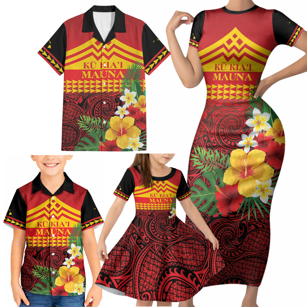 Hawaii Ku Kia'i Mauna Personalized Family Matching Short Sleeve Bodycon Dress and Hawaiian Shirt Hibiscus Kakau Pattern LT9 - Polynesian Pride