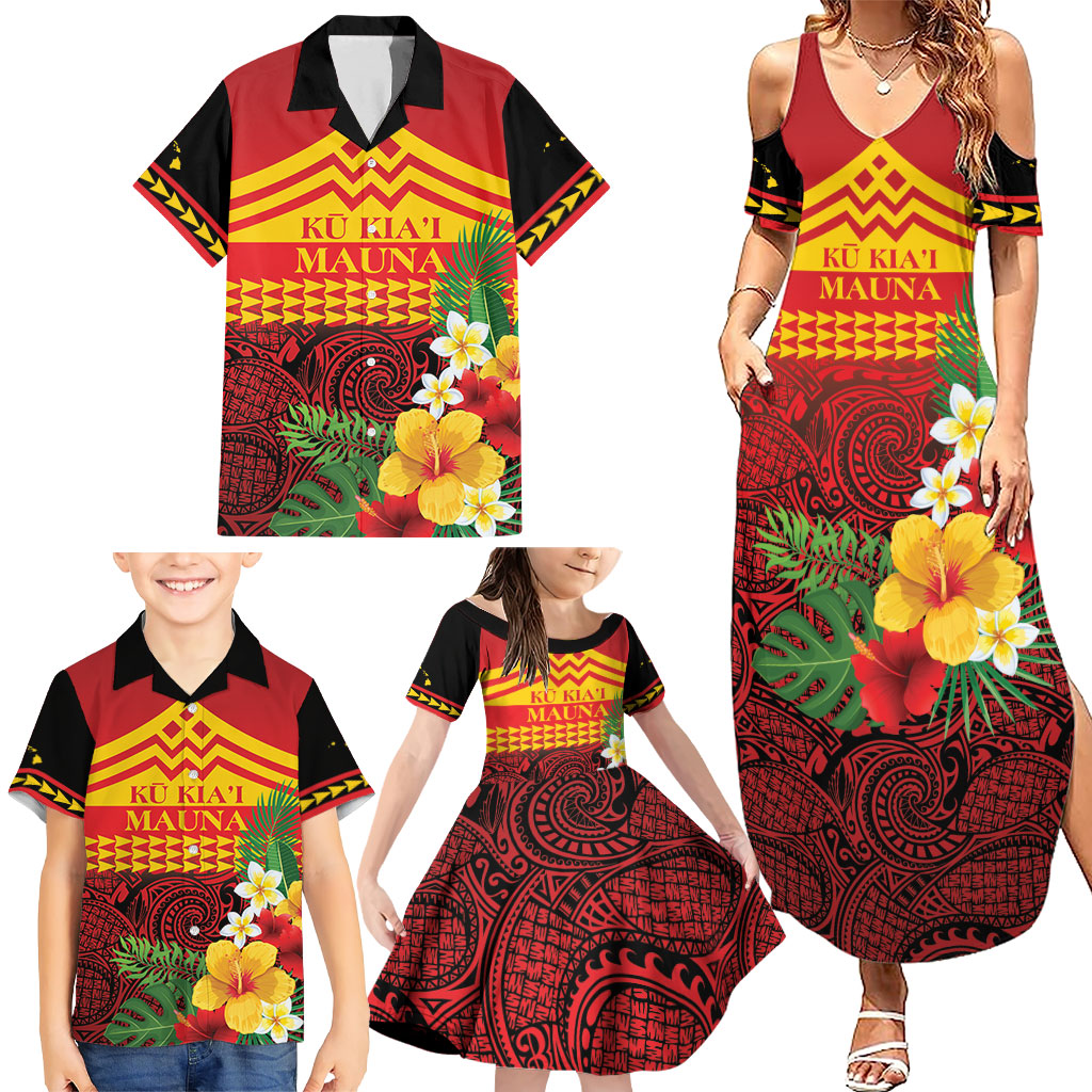 Hawaii Ku Kia'i Mauna Personalized Family Matching Summer Maxi Dress and Hawaiian Shirt Hibiscus Kakau Pattern