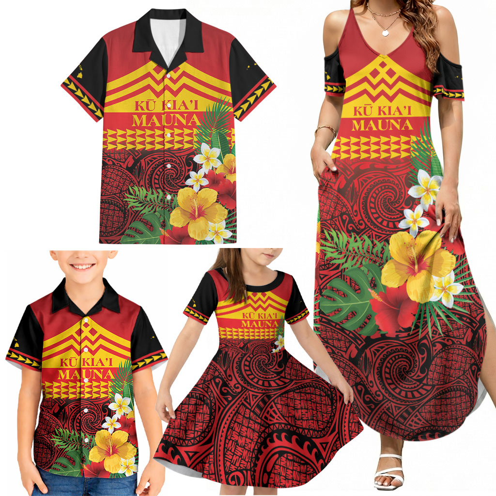 Hawaii Ku Kia'i Mauna Personalized Family Matching Summer Maxi Dress and Hawaiian Shirt Hibiscus Kakau Pattern LT9 - Polynesian Pride