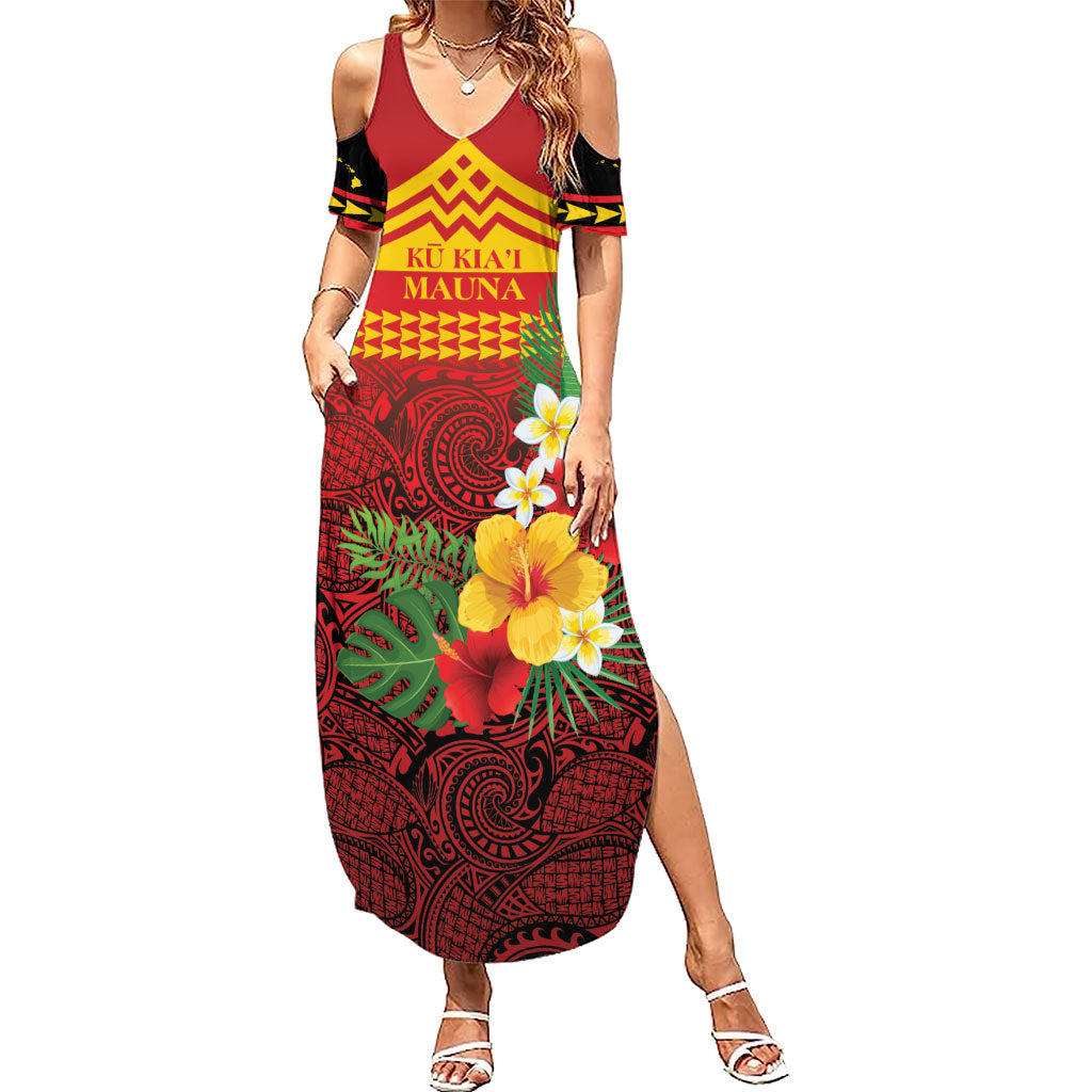 Hawaii Ku Kia'i Mauna Personalized Family Matching Summer Maxi Dress and Hawaiian Shirt Hibiscus Kakau Pattern