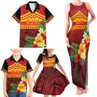 Hawaii Ku Kia'i Mauna Personalized Family Matching Tank Maxi Dress and Hawaiian Shirt Hibiscus Kakau Pattern