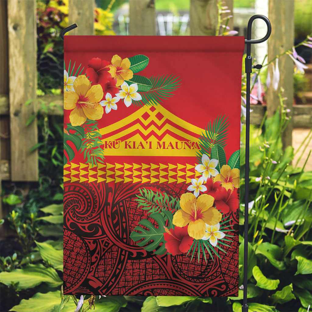 Hawaii Ku Kia'i Mauna Garden Flag Hibiscus Kakau Pattern