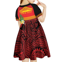Hawaii Ku Kia'i Mauna Personalized Kid Short Sleeve Dress Hibiscus Kakau Pattern