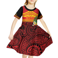 Hawaii Ku Kia'i Mauna Personalized Kid Short Sleeve Dress Hibiscus Kakau Pattern