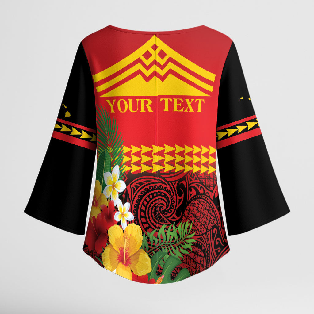 Hawaii Ku Kia'i Mauna Personalized Kimono Sleeve Blouse Hibiscus Kakau Pattern