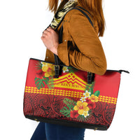 Hawaii Ku Kia'i Mauna Leather Tote Bag Hibiscus Kakau Pattern