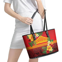 Hawaii Ku Kia'i Mauna Leather Tote Bag Hibiscus Kakau Pattern