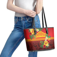 Hawaii Ku Kia'i Mauna Leather Tote Bag Hibiscus Kakau Pattern