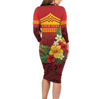 Hawaii Ku Kia'i Mauna Personalized Long Sleeve Bodycon Dress Hibiscus Kakau Pattern
