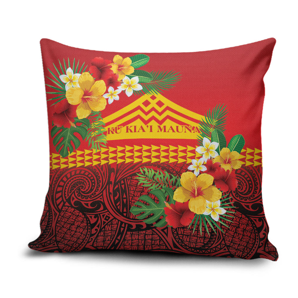 Hawaii Ku Kia'i Mauna Pillow Cover Hibiscus Kakau Pattern