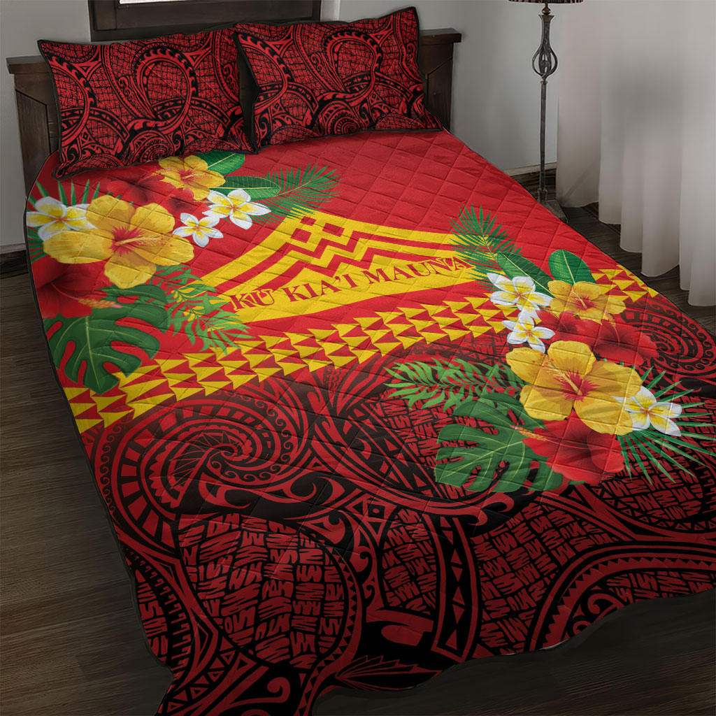 Hawaii Ku Kia'i Mauna Quilt Bed Set Hibiscus Kakau Pattern