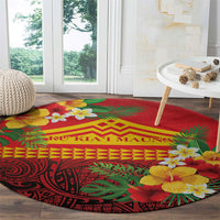 Hawaii Ku Kia'i Mauna Round Carpet Hibiscus Kakau Pattern