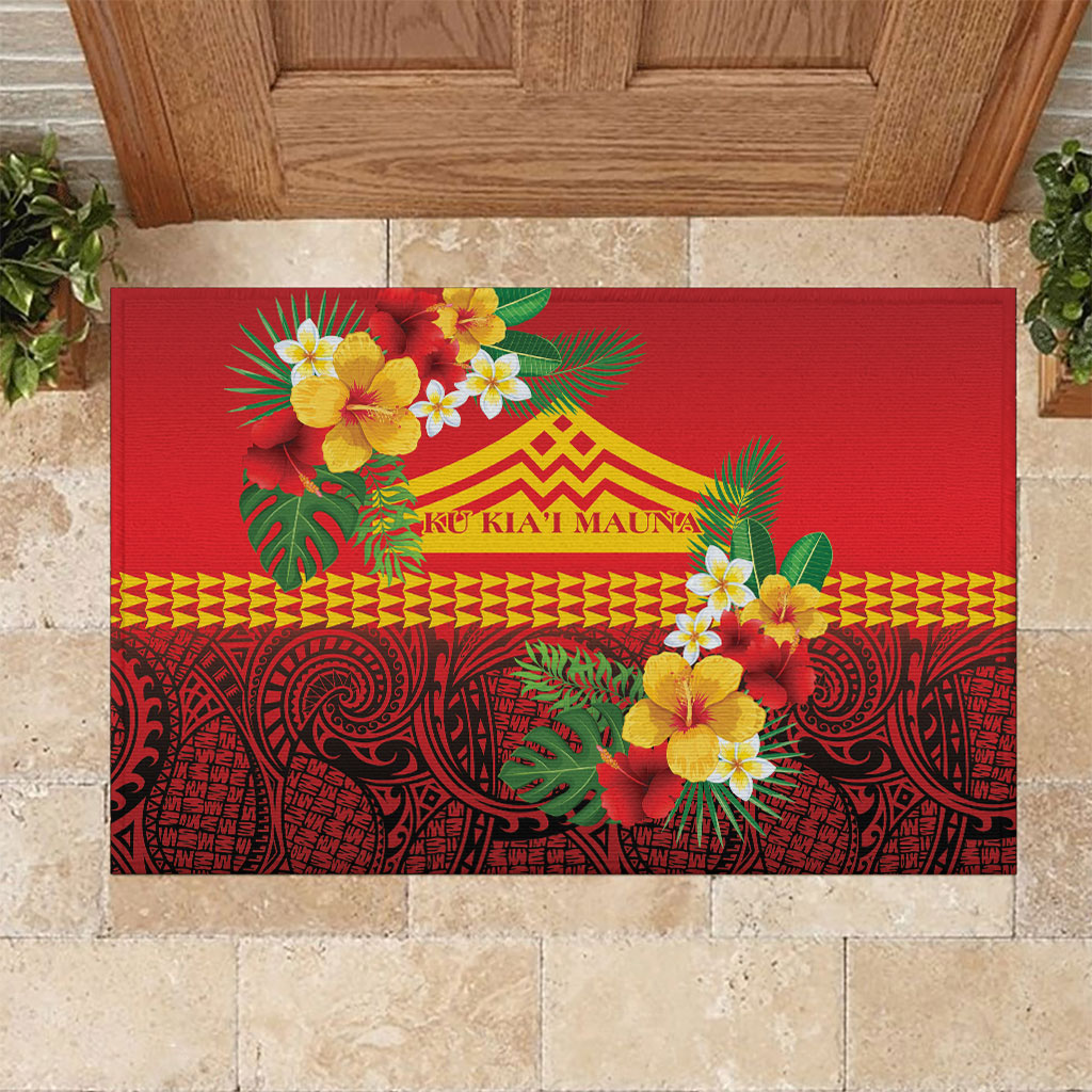 Hawaii Ku Kia'i Mauna Rubber Doormat Hibiscus Kakau Pattern