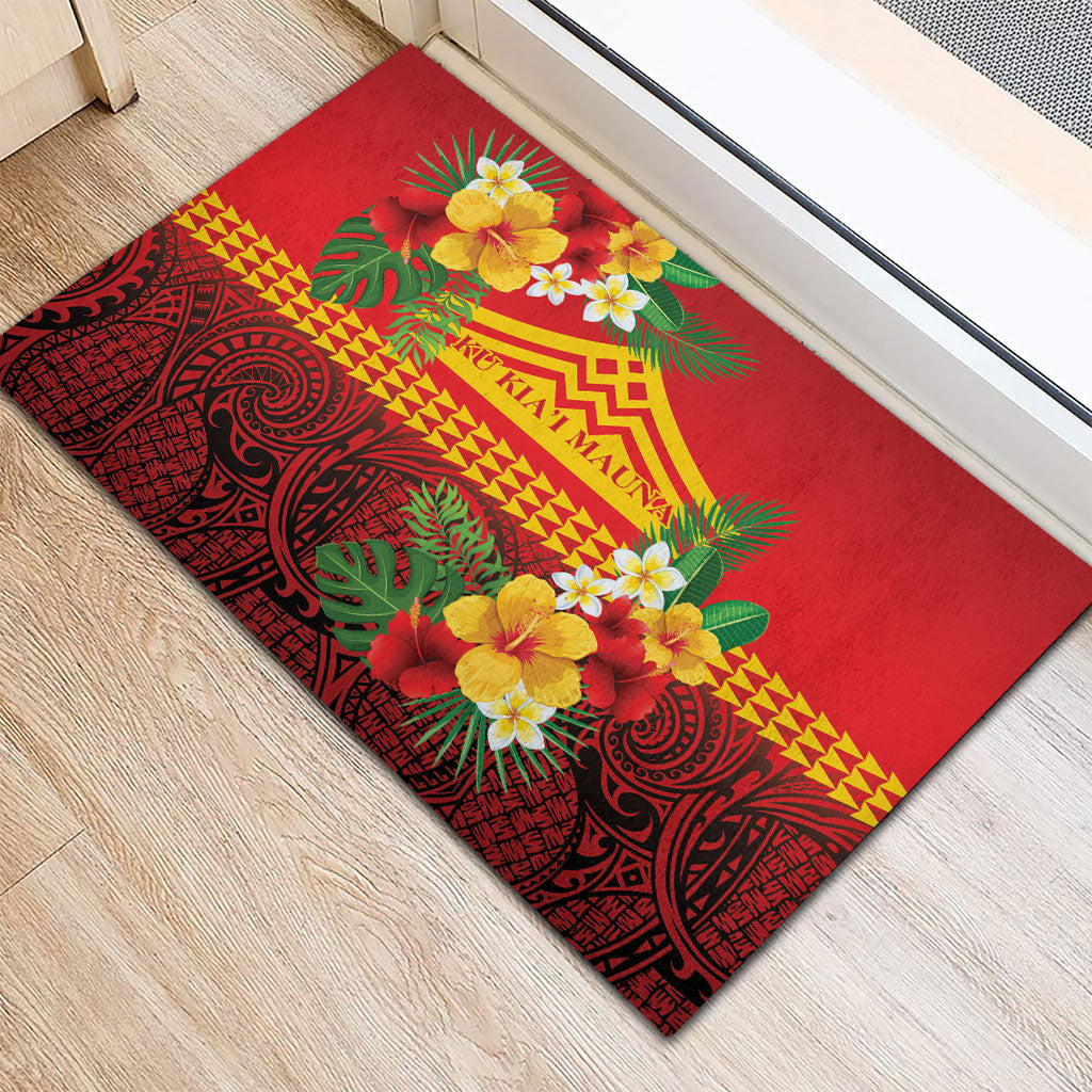 Hawaii Ku Kia'i Mauna Rubber Doormat Hibiscus Kakau Pattern