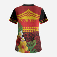 Hawaii Ku Kia'i Mauna Personalized Scrub Top Hibiscus Kakau Pattern